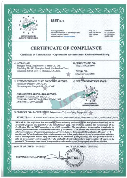 Chine Shanghai Rong Xing Industry &amp; Trade Co. Ltd. Certifications